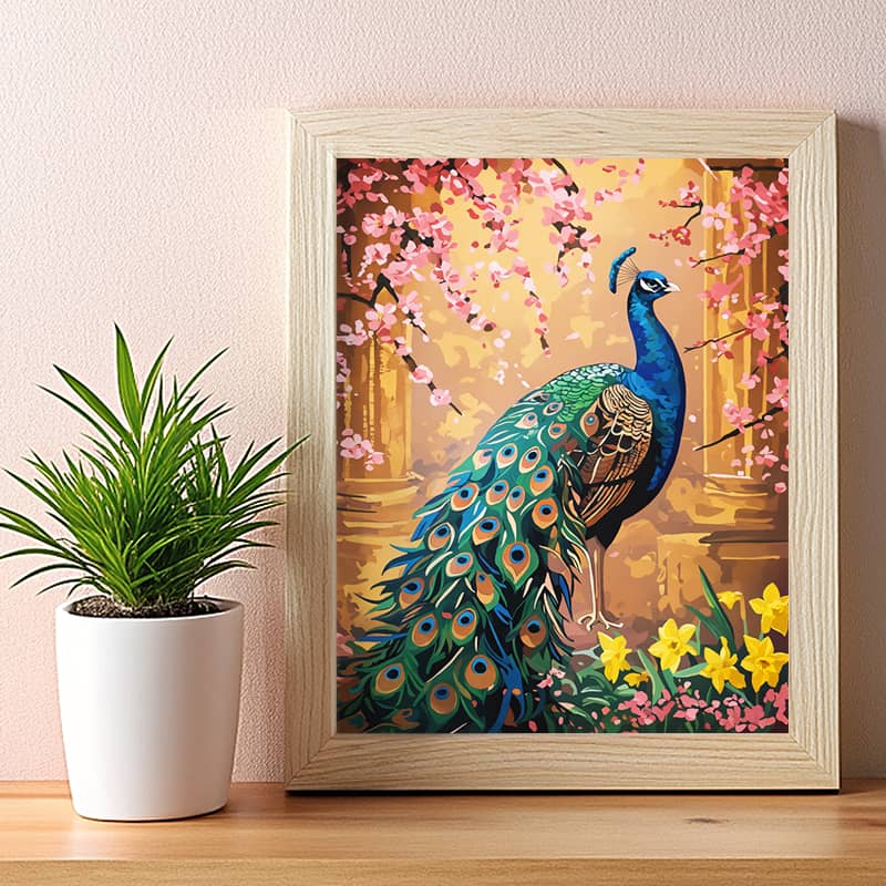 Peacock in Cherry Blossom - Paint by Numbers