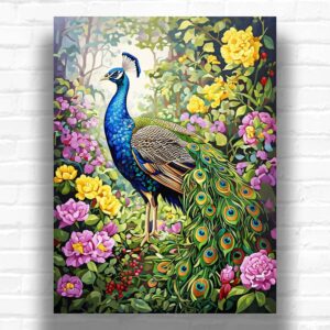 Peacock in Garden Paradise - Peacock Paint by Number Kit