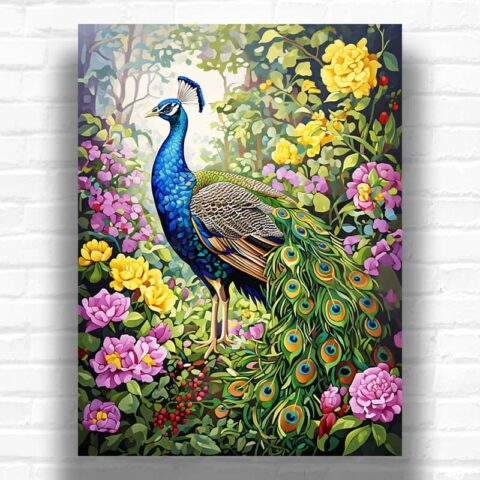 Peacock in Garden Paradise - Peacock Paint by Number Kit