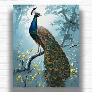 Peacock on a Branch - Peacock Paint by Number Kit