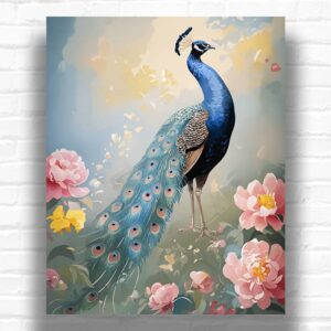 Peacock with Pink Peonies - Bird Paint by Number Kits