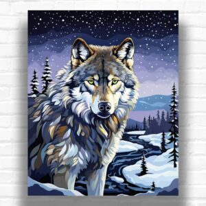 Starry Night Wolf - Wolf Paint by Number Kit