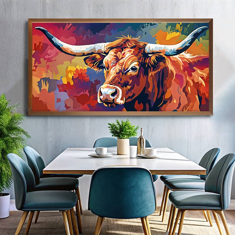 Texas Longhorn Cattle Paint by Number Kit – Extra Large Abstract Farm Animals Art
