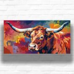 Texas Longhorn Cattle Paint by Number – Extra Large Abstract Farm Animals Art