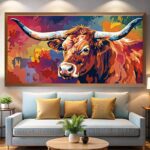 Texas Longhorn Cattle Paint by Numbers – Extra Large Abstract Farm Animals Art