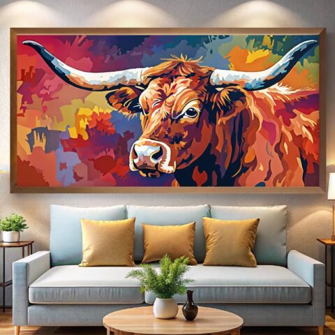 Texas Longhorn Cattle Paint by Numbers – Extra Large Abstract Farm Animals Art
