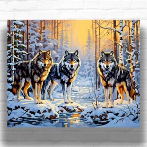Three Wolves in Snowy Forest - Paint by Numbers Kit