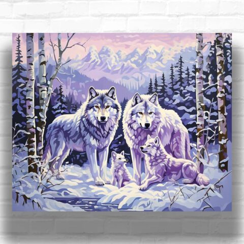 Winter Wolf Family - Wolf Paint by Number Kit
