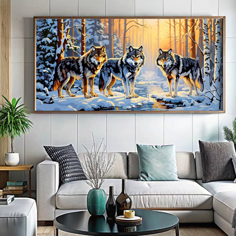 Winter Wolf Pack Paint by Numbers Kit – Extra Large Canvas Kits for Adults