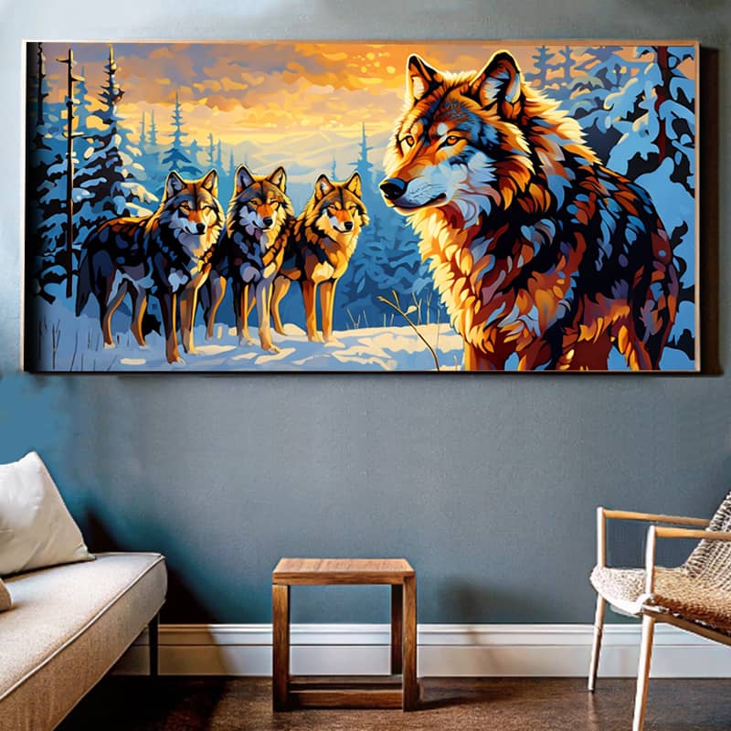 Wolf Pack at Sunset Paint by Numbers Kit – Extra Large Winter Art