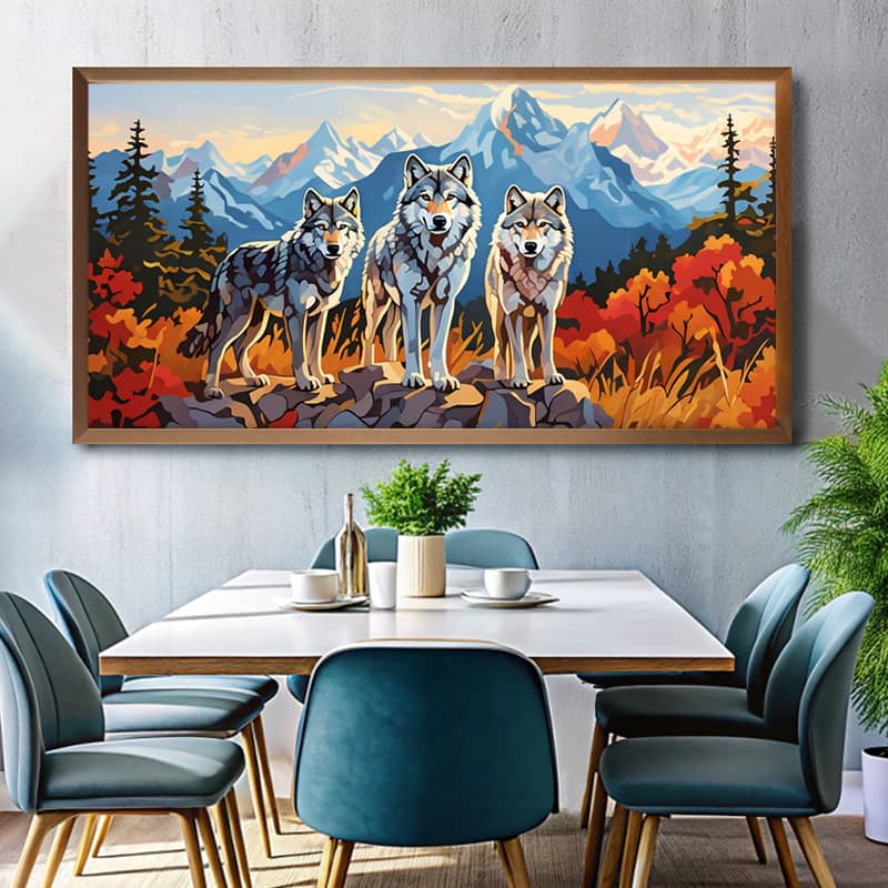 Wolves on Mountain Paint by Numbers Kit – Extra Large Canvas Wildlife Art