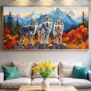 Wolves on Mountain Paint by Numbers – Extra Large Canvas Wildlife Art