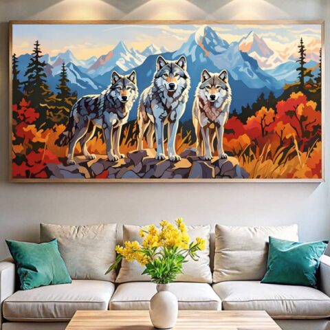 Wolves on Mountain Paint by Numbers – Extra Large Canvas Wildlife Art