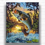 Bass Jumping at Sunset - Fish Paint by Number Kit