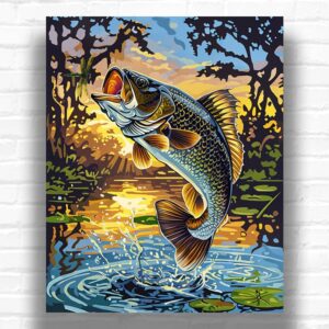 Bass Jumping at Sunset - Fish Paint by Number Kit