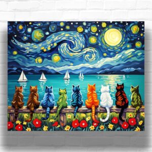Cats and Dogs in Starry Night - Paint by Numbers Kit