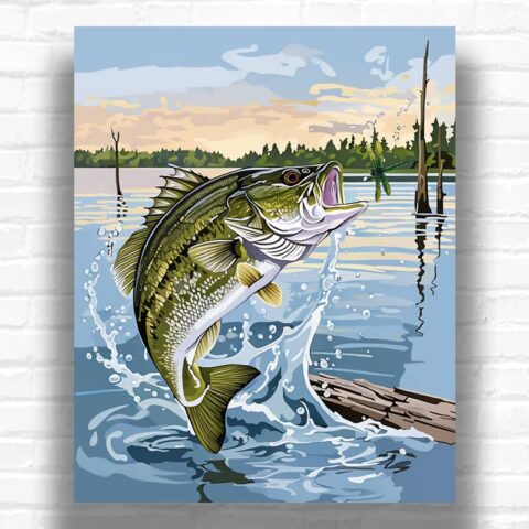Largemouth Bass Jumping - Paint by Numbers Kit Largemouth Bass Jumping - Paint by Numbers Kit