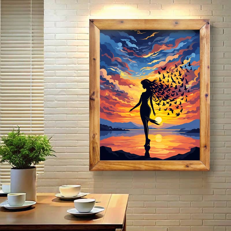 Sunset Freedom Paint by Number – Woman Silhouette Dispersion Art
