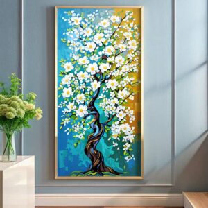 Tall Tree with White Flowers - Large Size Paint by Numbers