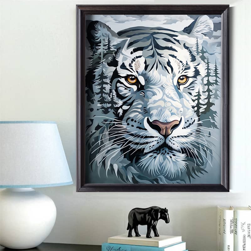 Black and White Tiger Silhouette Paint by Number - Double Exposure Wildlife Art