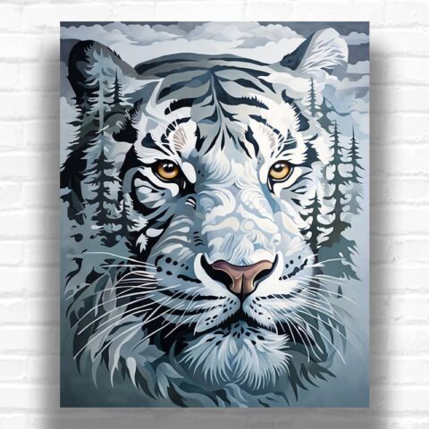 Black and White Tiger Silhouette Paint by Numbers - Double Exposure Wildlife Art