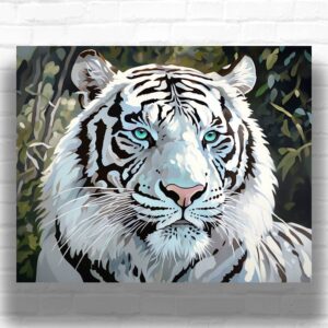 Black and White Tiger with Blue Eyes - Paint by Number Kit