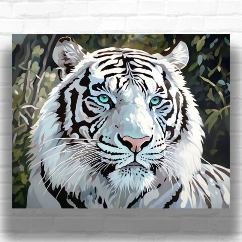 Black and White Tiger with Blue Eyes - Paint by Number Kit