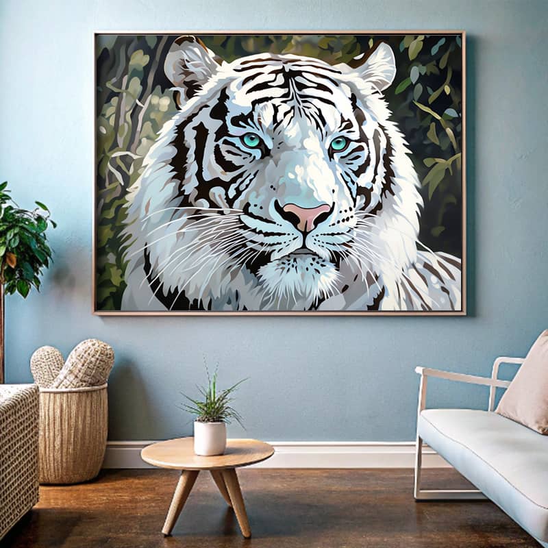 Black and White Tiger with Blue Eyes - Paint by Numbers Kit