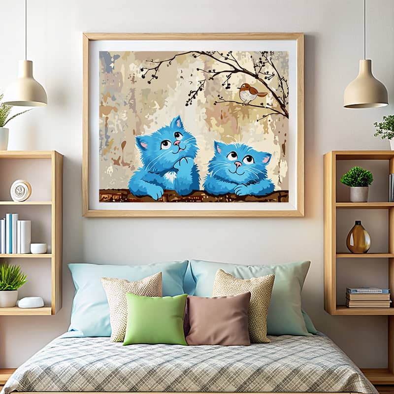 Bored Cats Paint by Numbers – Cartoon Blue Cat Art