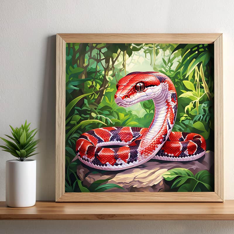 Red Coral Snake Paint by Number – Square Canvas Tropical Animal Art