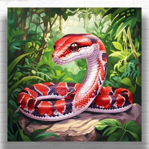 Red Coral Snake Paint by Numbers – Square Canvas Tropical Animal Art