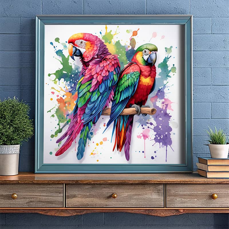 Two Parrots Sitting On a Perch - Paint by Number