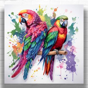 Two Parrots Sitting On a Perch - Paint by Numbers