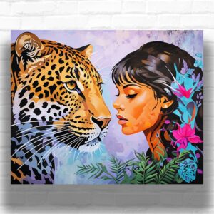 Girl and Leopard - Paint by Numbers Kit
