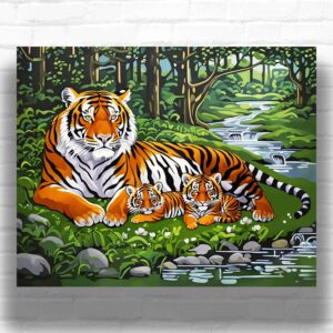 Mama Tiger and Babies - Paint by Numbers Kit