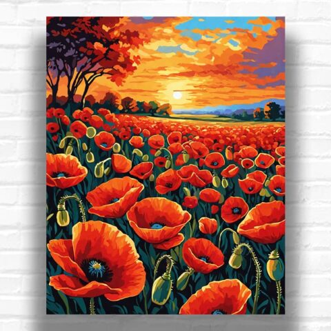 Red Poppies in Field - Paint by Numbers Kit