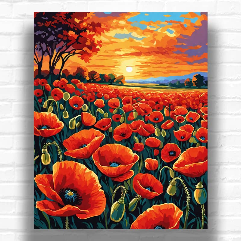 Red Poppies in Field - Paint by Numbers