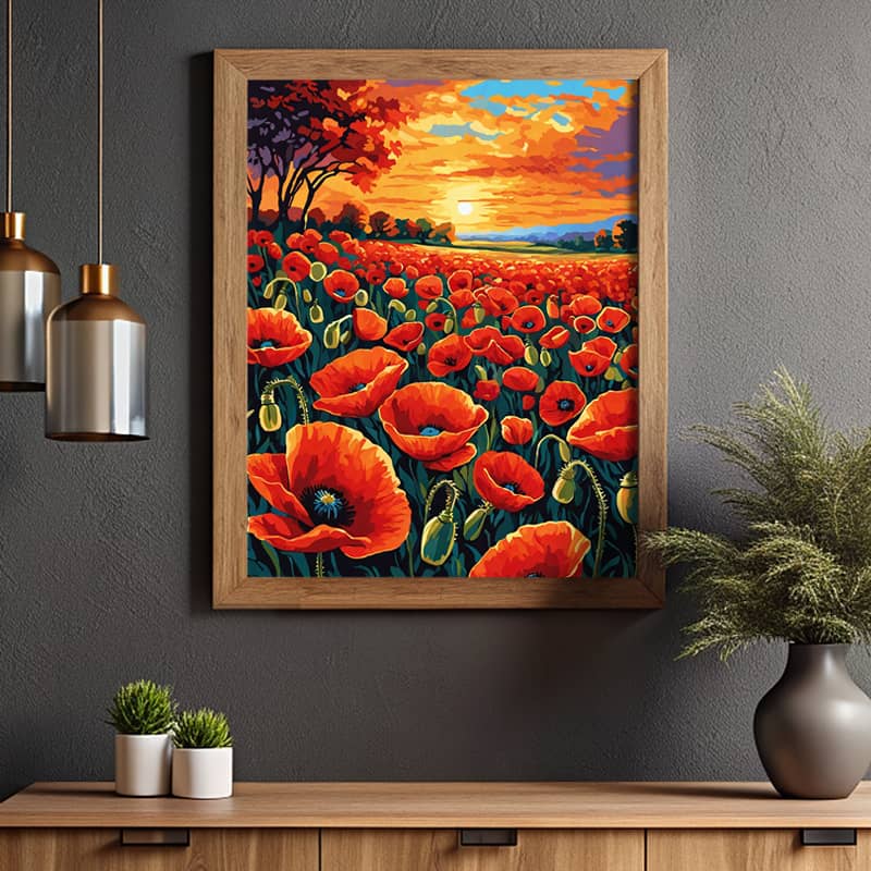 Red Poppies in Field - Paint by Numbers