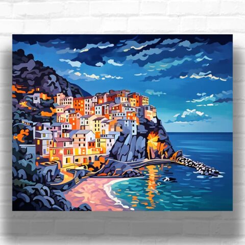 View of Manarola at Night - Paint by Numbers Kit
