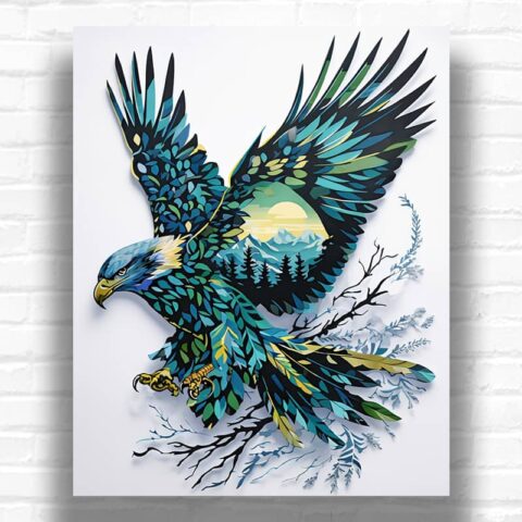 Flying Hawk Forest Silhouette - Paint by Numbers