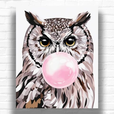 Funny Owl with Pink Gum - Paint by Numbers