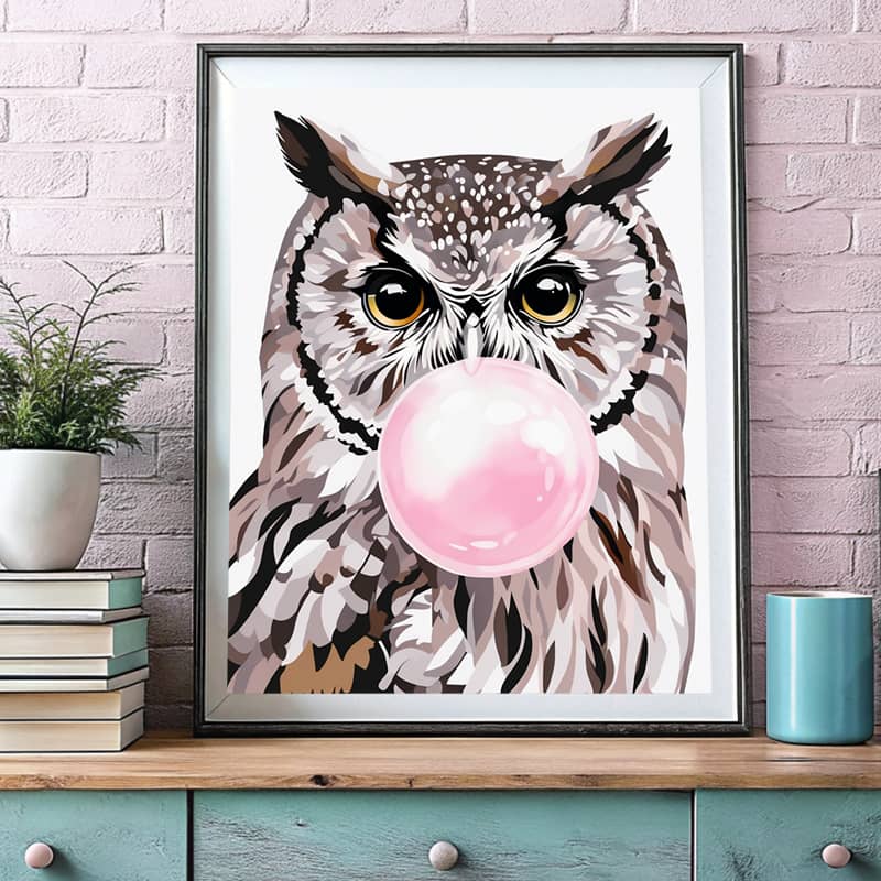 Funny Owl with Pink Gum - Paint by Numbers Kit