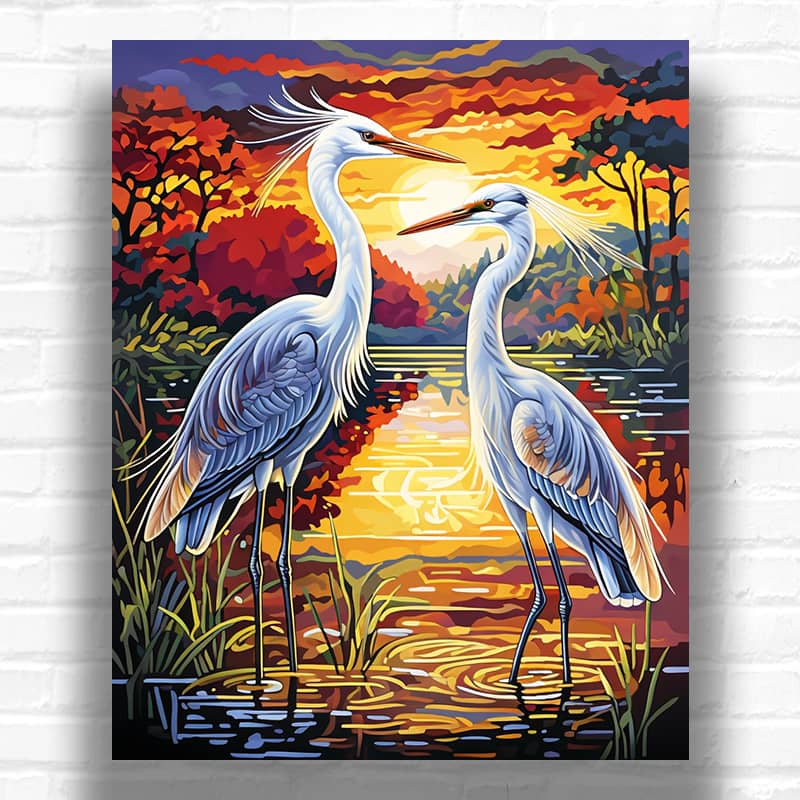 Two Herons at Sunset