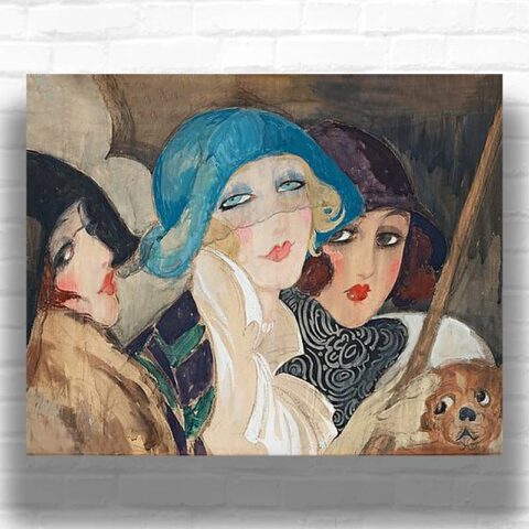 Three Women Under an Umbrella by Gerda Wegener Paint by Numbers - Art Deco Art