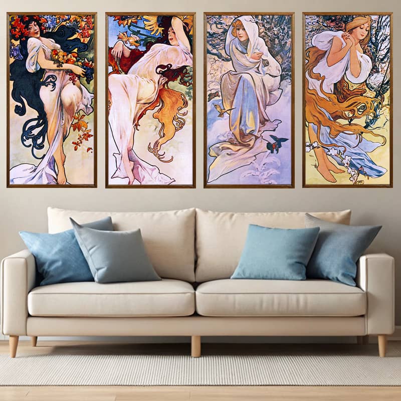 Four Seasons by Alphonse Mucha 1897 Paint by Number – Set of 4 Large Canvas