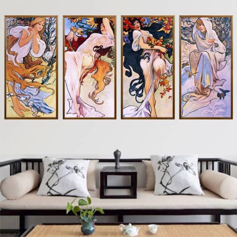 Four Seasons by Alphonse Mucha 1897 Paint by Numbers – Set of 4 Large Canvas