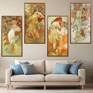 The Seasons by Alphonse Mucha 1896 Paint by Numbers – Large 4 Panel Canvas Set
