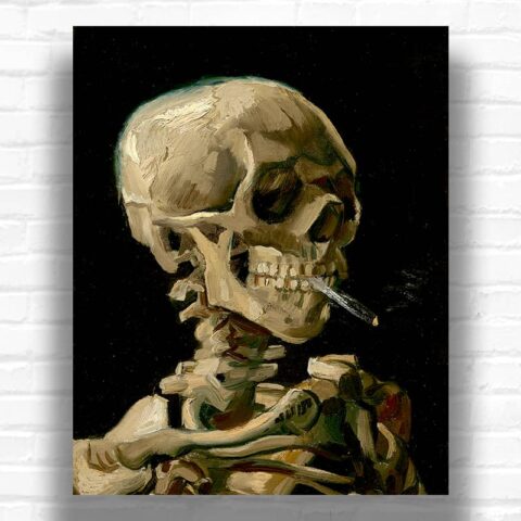 Skull with a Burning Cigarette by Van Gogh Paint by Number - Famous Skeleton Art