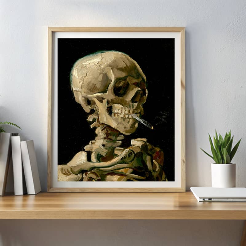 Skull with a Burning Cigarette by Van Gogh Paint by Numbers - Famous Skeleton Art