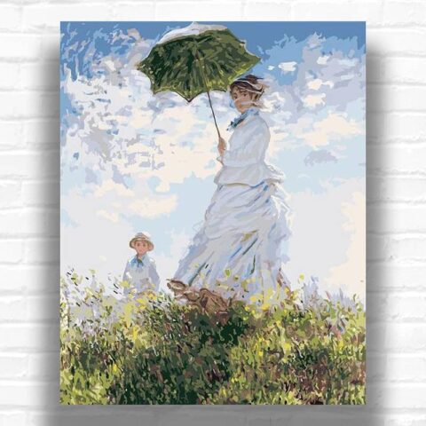 Woman with a Parasol – Madame Monet and Her Son by Monet - Paint by Numbers